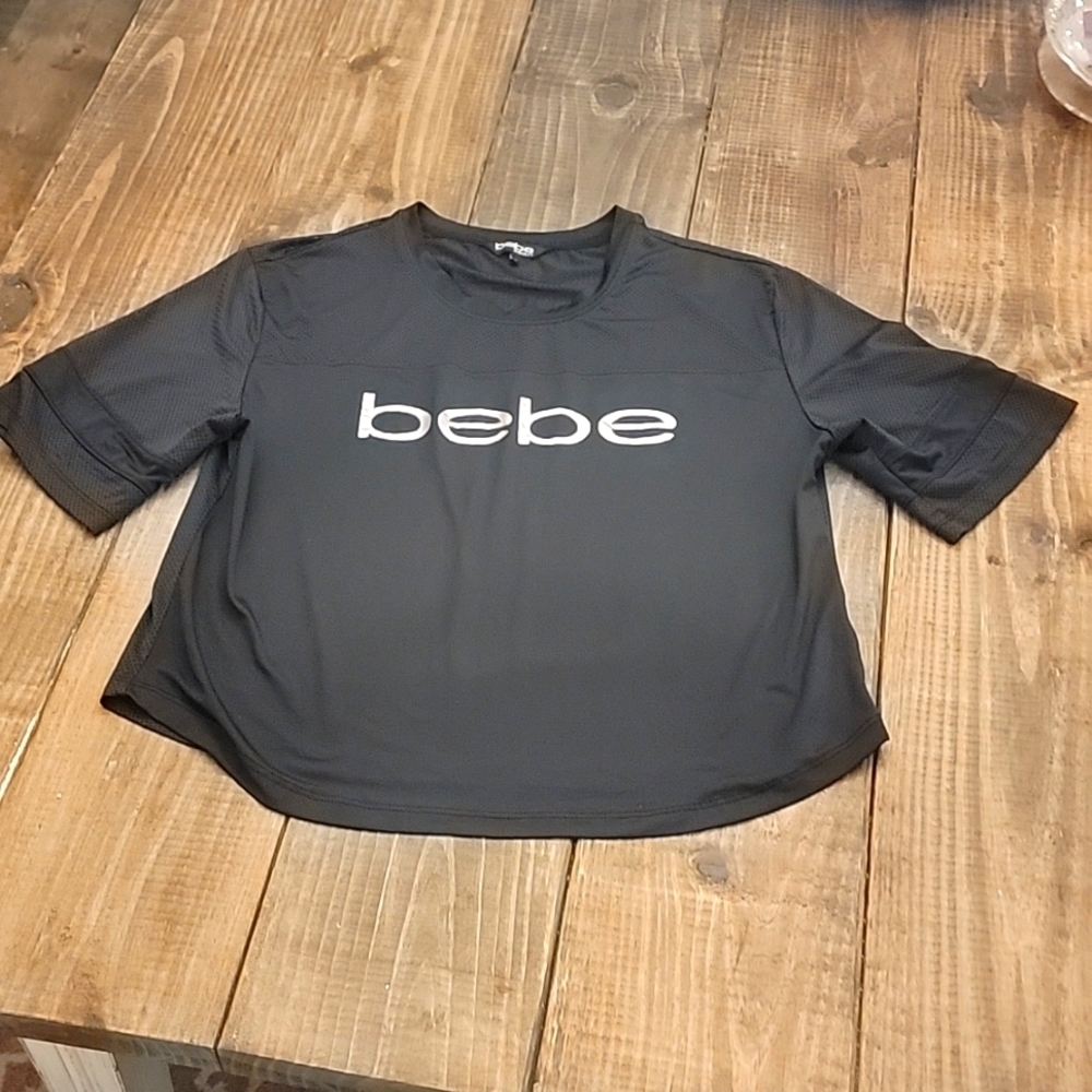 💥BEBE jersey top. SZ M.‎ ROSE hold lettering. Mesh material